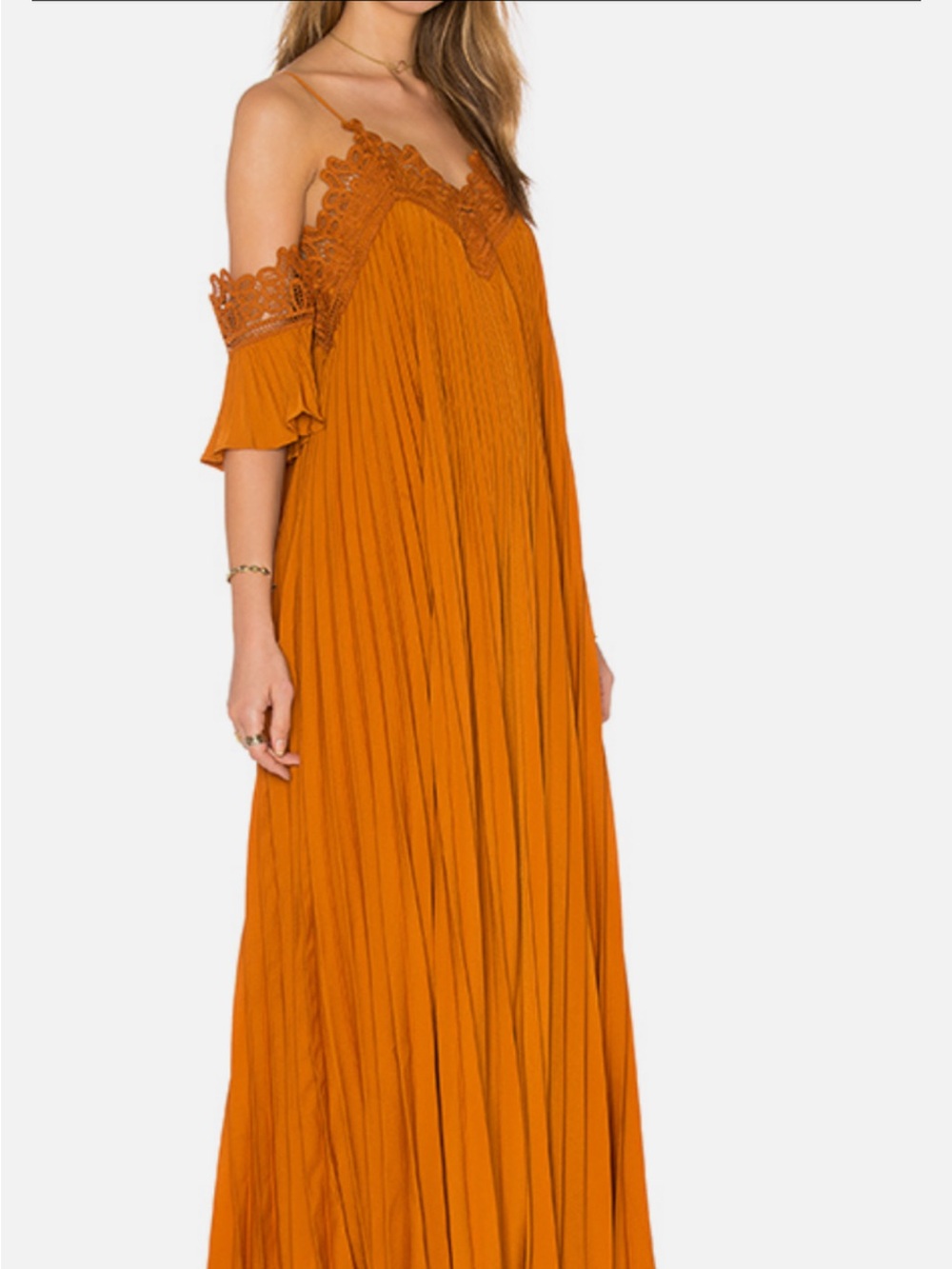 Self-Portrait Burnt Orange Cold-Shoulder Maxi Dress